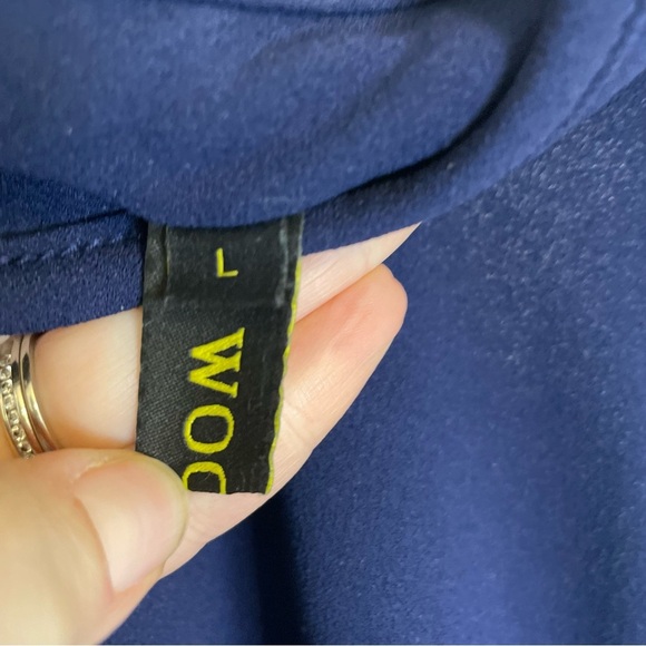 WOOSEA Women’s Navy Blue Halter Neck Sleeveless Full Length Ruffle Dress Large - Picture 11 of 11